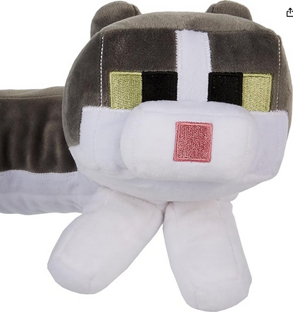 Mattel Minecraft Purring Sounds Neck Pillow, Cat Plush Toy with Sound for Travel, Comfort & Play